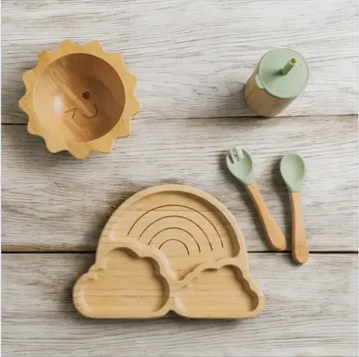Eco-Friendly Baby Bamboo Dinnerware Set with Silicone Suction